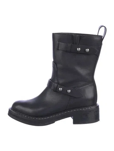 Pre-owned Rag & Bone Leather Studded Accents Moto Boots In Blue