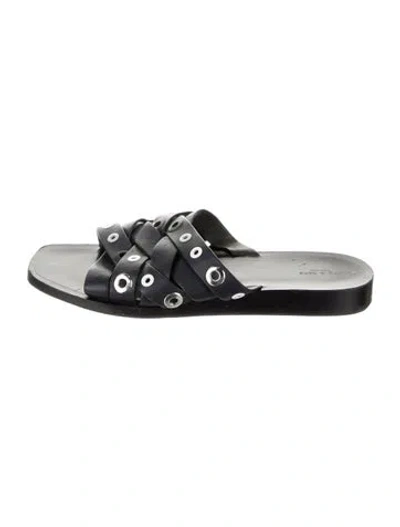 Pre-owned Rag & Bone Leather Studded Accents Slides In Black