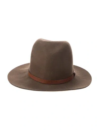 Pre-owned Rag & Bone Leather Trim Accent Wool Fedora Hat In Brown