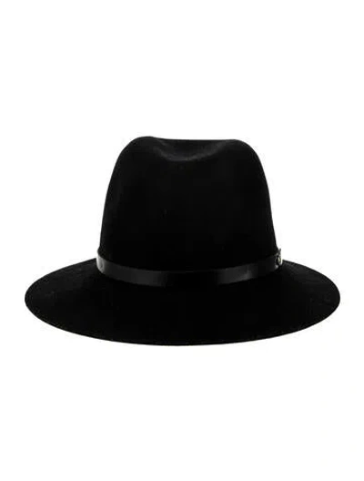 Pre-owned Rag & Bone Leather Trim Fedora Hat In Black