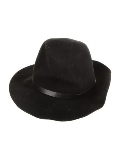 Pre-owned Rag & Bone Leather Trim Fedora Hat In Black