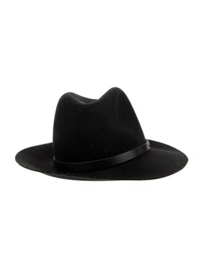 Pre-owned Rag & Bone Leather Trim Fedora Hat W/tags In Black