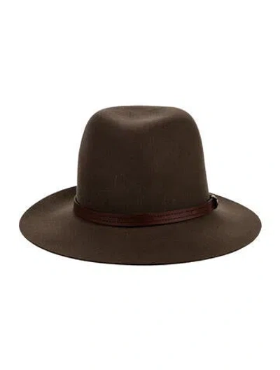 Pre-owned Rag & Bone Leather Trim Wool Fedora Hat In Brown