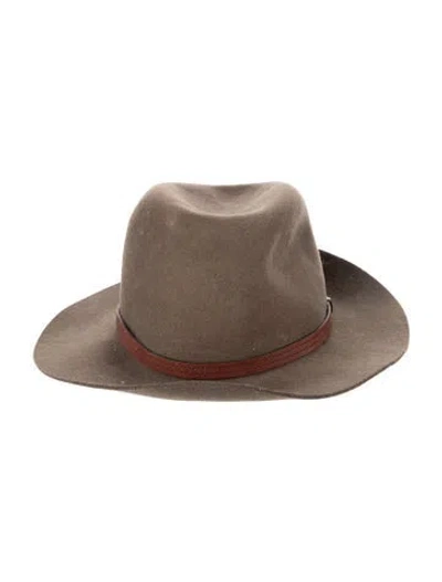 Pre-owned Rag & Bone Leather Trim Wool Hat In Green