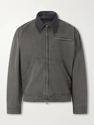 Rag & Bone Leather Collar Cotton Denim Workwear Jacket In Gray