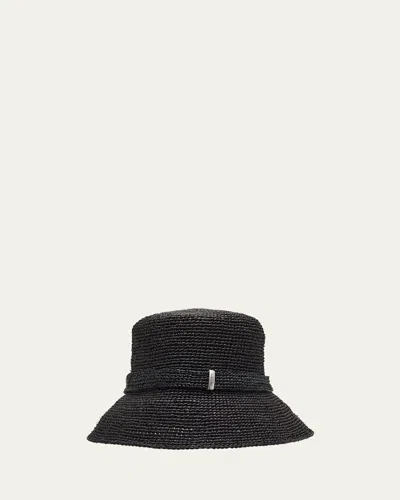 Rag & Bone Lela Raffia Rollable Bucket Hat In Black