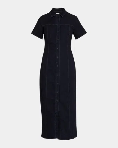 Rag & Bone Lenna Stretch-denim Midi Shirtdress In Black