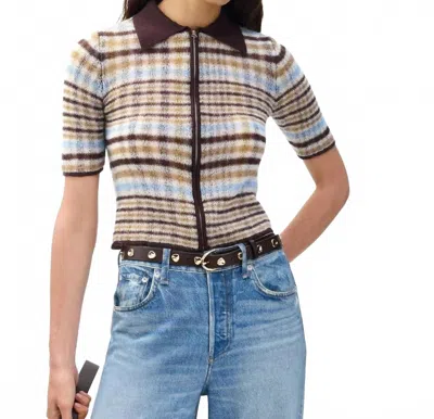 Rag & Bone Leva Plaid Zip Polo Sweater In Ivory Multi