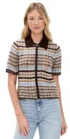 Rag & Bone Leva Short Sleeve Zip Sweater Ivory Multi In Multi