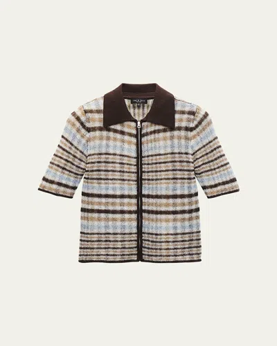 Rag & Bone Leva Short-sleeve Zip Polo In Ivory Multi