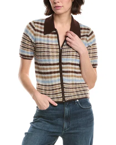 Rag & Bone Leva Short Sleeve Zip Polo Sweater In Ivory Multi