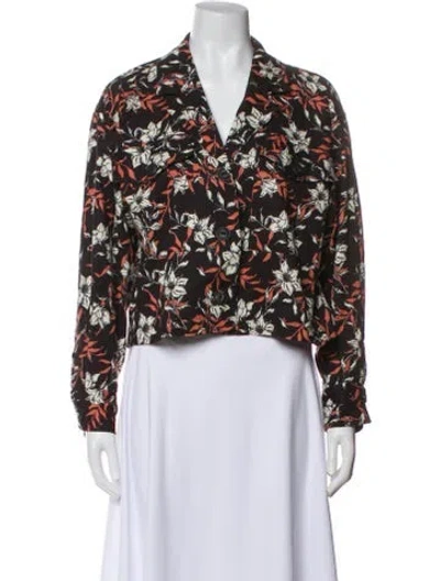Pre-owned Rag & Bone Linen Floral Print Biker Jacket In Black