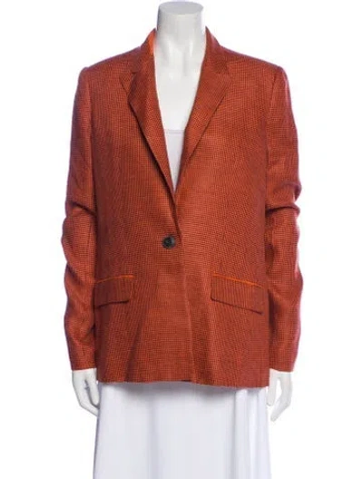 Pre-owned Rag & Bone Linen Plaid Print Blazer In Orange
