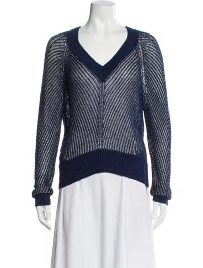 Pre-owned Rag & Bone Linen V-neck Sweater In Blue