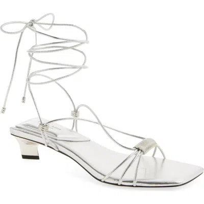 Rag & Bone Liv Ankle Wrap Kitten Heel Sandal In Silver
