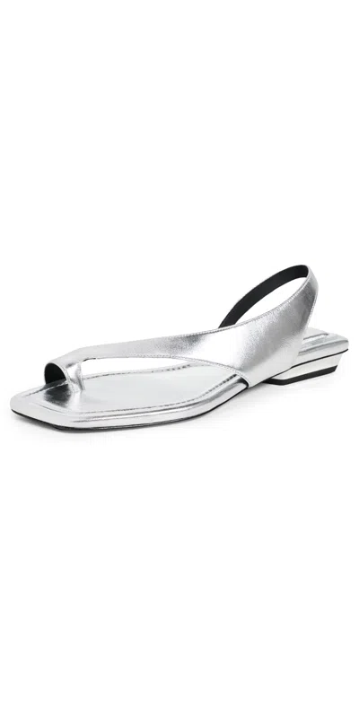 Rag & Bone Liv Metallic Leather Flat Toe-ring Sandals In Silver