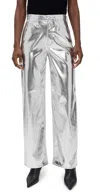 Rag & Bone Logan Faux Leather Wide Leg Jeans In Silver In Silver