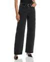 Rag & Bone Logan Diamond Texture Mid Rise Wide Leg Jeans In Black