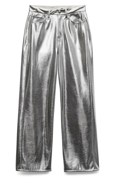 Rag & Bone Logan High Waist Faux Leather Wide Leg Pants In Silver