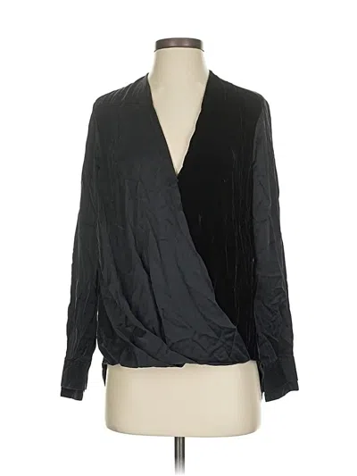 Pre-owned Rag & Bone Long Sleeve Silk Top Black Plunge Neckline Tops