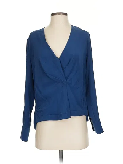 Pre-owned Rag & Bone Long Sleeve Silk Top Blue Plunge Neckline Tops