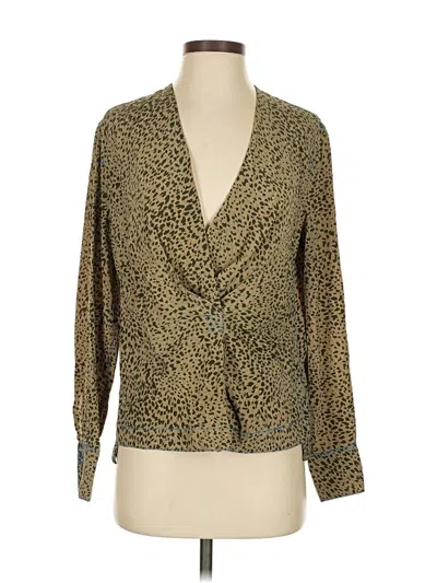 Pre-owned Rag & Bone Long Sleeve Silk Top Gold Plunge Neckline Tops