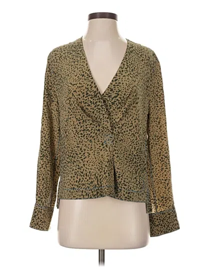 Pre-owned Rag & Bone Long Sleeve Silk Top Gold Plunge Neckline Tops