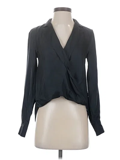 Pre-owned Rag & Bone Long Sleeve Silk Top Gray Plunge Neckline Tops