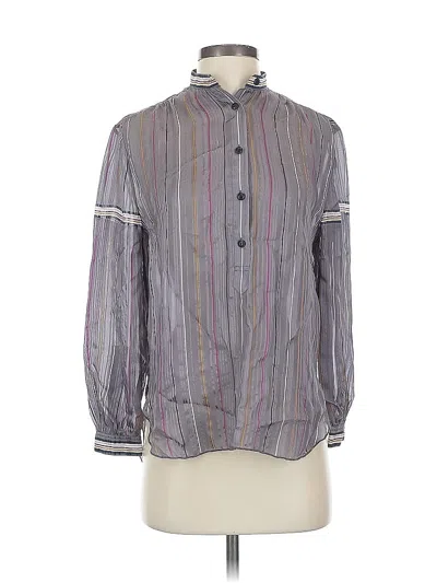 Pre-owned Rag & Bone Long Sleeve Silk Top Gray Stripes Pattern Mock Neckline Tops