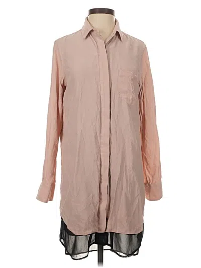 Pre-owned Rag & Bone Long Sleeve Silk Top Tan Color Block Pattern Collared Neckline Tops In Brown
