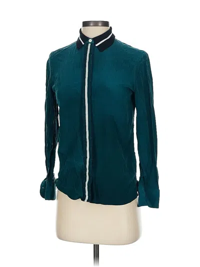 Pre-owned Rag & Bone Long Sleeve Silk Top Teal Mock Neckline Tops In Blue