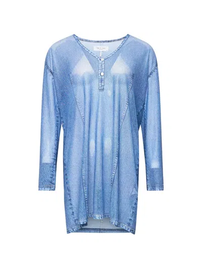 Rag & Bone Long-sleeve Mini Dress In Blue