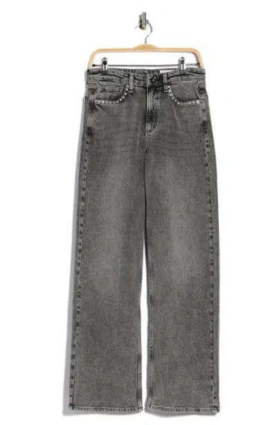 Rag & Bone Lori Embellished Mid Rise Wide Leg Jeans In Gray