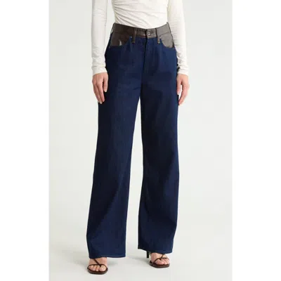 Rag & Bone Lori Faux Leather Trim Wide Leg Jeans In Blue