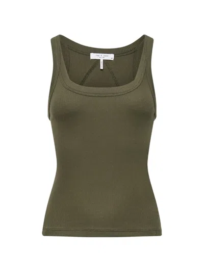 Rag & Bone The Essential Rib Wide String Tank Top In Green