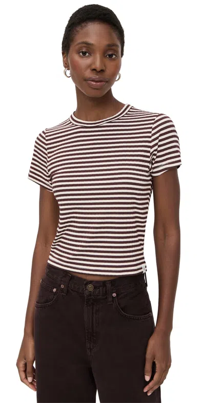 Rag & Bone Womens Ivbrm Luca Striped Stretch-woven T-shirt Xs In Brown