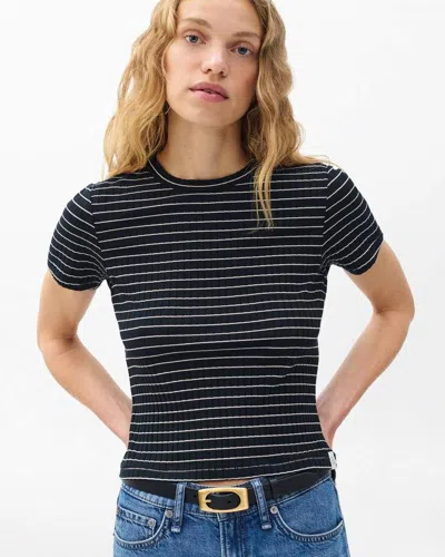 Rag & Bone Luca Stripe Rib Baby T-shirt In Black