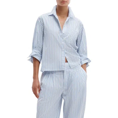 Rag & Bone Lucia Stripe Cotton Poplin Button-up Shirt In Blue