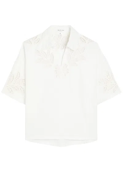 Rag & Bone Lucy Floral Cut-out Denim Top In White