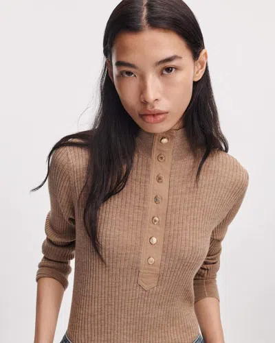 Rag & Bone Lucy Merino Wool Henley In Brown