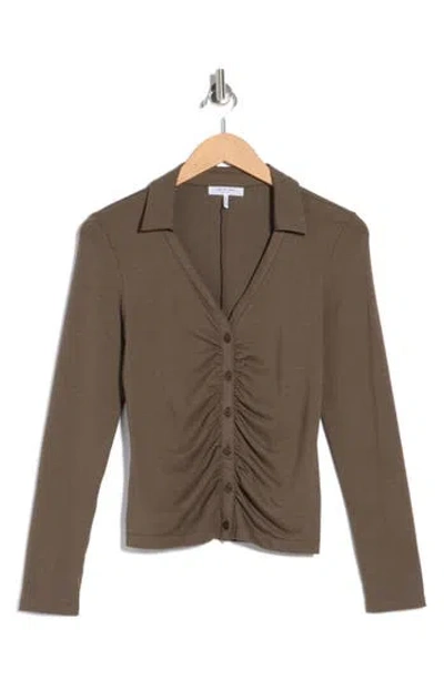 Rag & Bone Lucy Ruched Polo Button-up Shirt In Brown