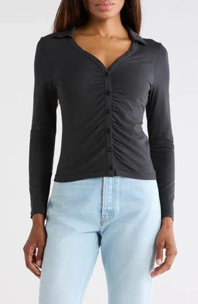 Rag & Bone Lucy Ruched Polo Button-up Shirt In Black