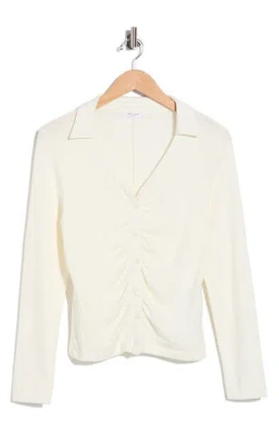 Rag & Bone Lucy Ruched Polo Button-up Shirt In Chalk