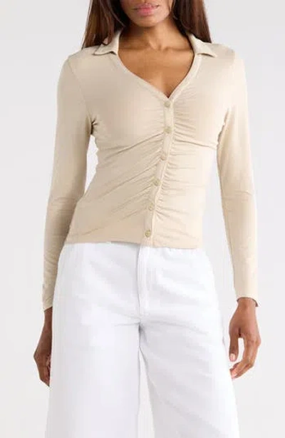Rag & Bone Lucy Ruched Polo Button-up Shirt In Sndst