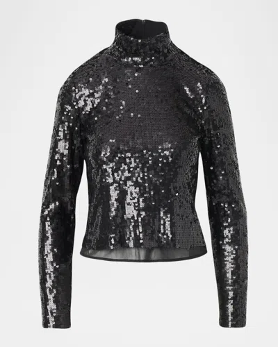 Rag & Bone Lucy Sequined Turtleneck Top In Black