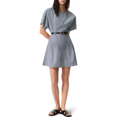 Rag & Bone Maddie Stripe Pleated Cotton Poplin Dress In Blue