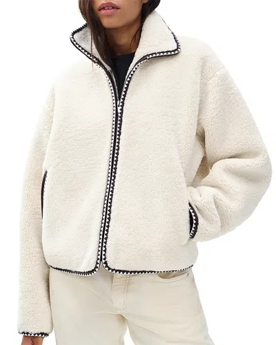 Rag & Bone Mai Sherpa Zip Up Jacket In White