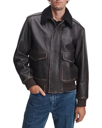 Rag & Bone Manston Leather Fleece Collar Flight Jacket In Multi