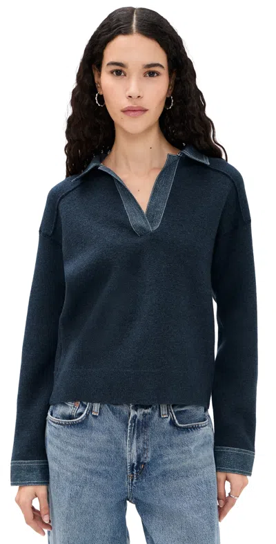 Rag & Bone Marie Denim Polo Top Denim In Blue