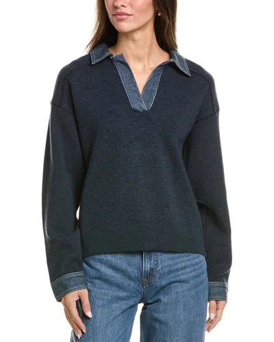 Rag & Bone Marie Denim Wool-blend Polo Shirt In Blue